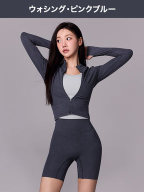 【SET】ウォッシュド リブ ジップアップ & 3.5分丈レギンス