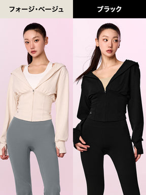 【おすすめセット】Vネック ジップアップ & カプリ レギンス