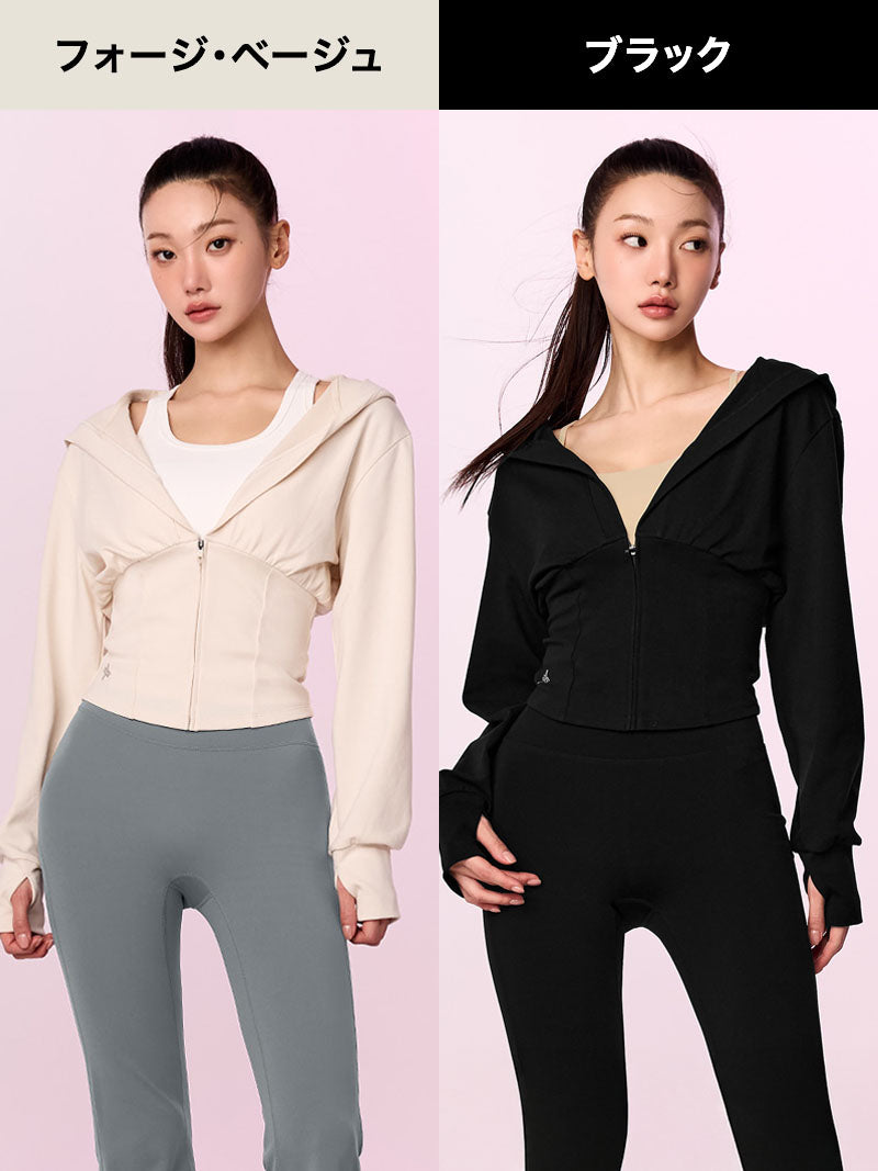 【おすすめセット】Vネック ジップアップ & カプリ レギンス
