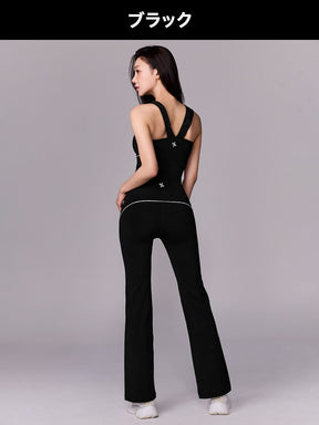【SET】コンフォートファイン ロゴ入り パイピング ブラトップ & フレアレギンス