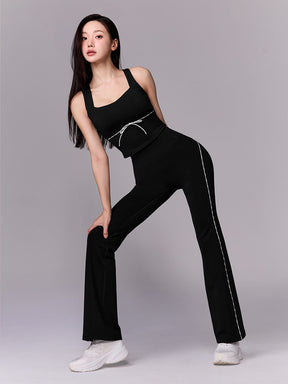 【SET】コンフォートファイン ロゴ入り パイピング ブラトップ & フレアレギンス