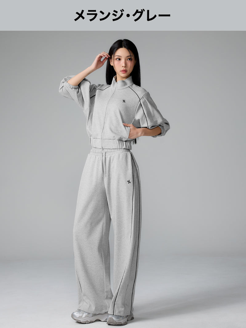 【SET】パイピングライン ジップアップ & ワイドパンツ
