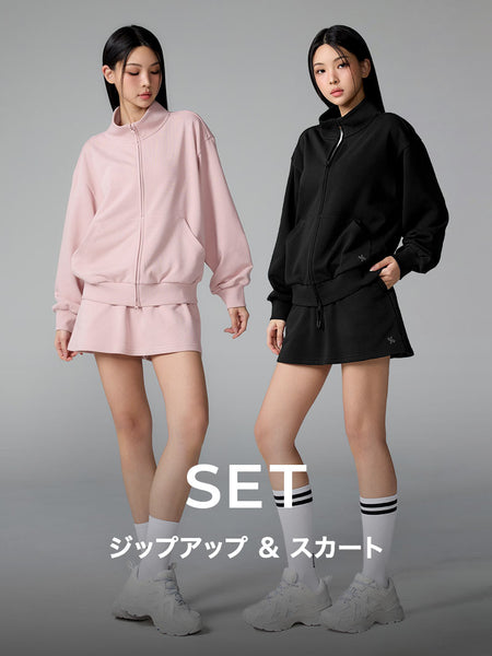 SET】ソフトコットン ジップアップ & スカート