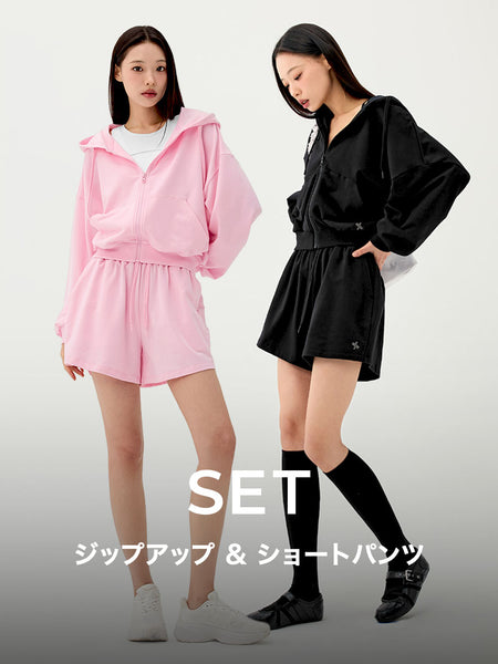 SET】ソフトライト ジップアップ & ショートパンツ