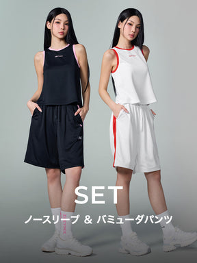【SUMMER SET】メッシュ 配色ライン ノースリーブ & バミューダ パンツ