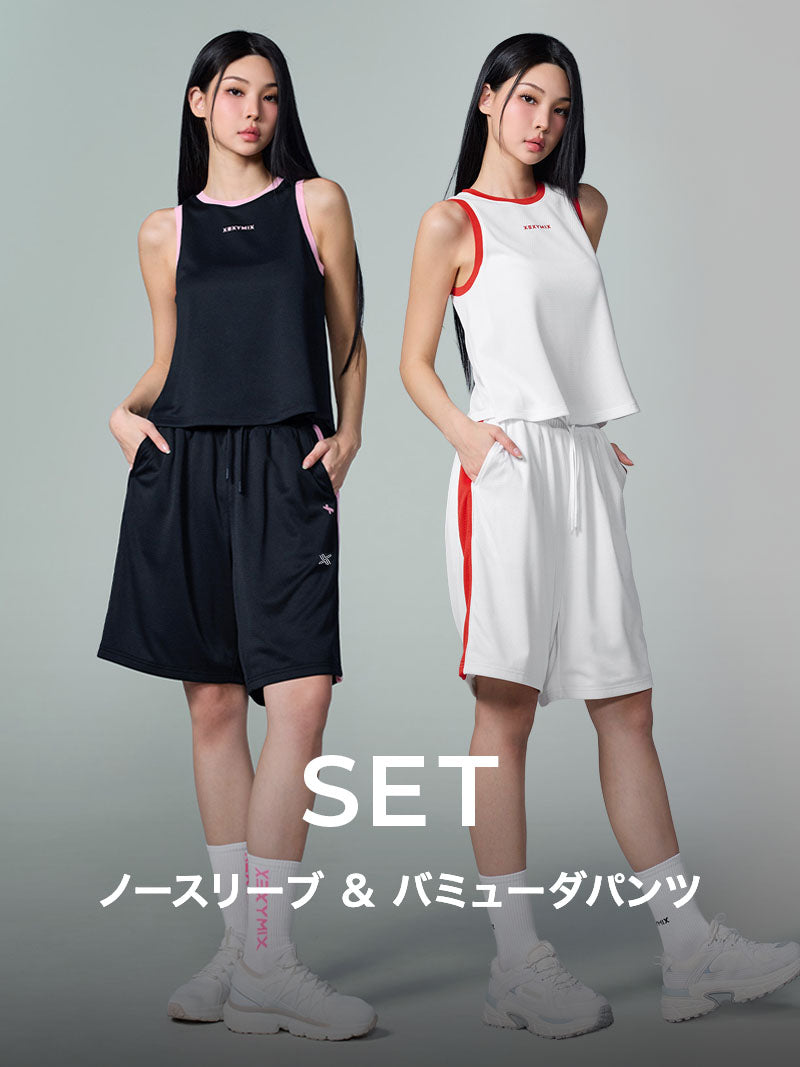 【SUMMER SET】メッシュ 配色ライン ノースリーブ & バミューダ パンツ