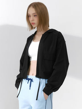ライトウーブン フード付き クロップド丈 ジャケット