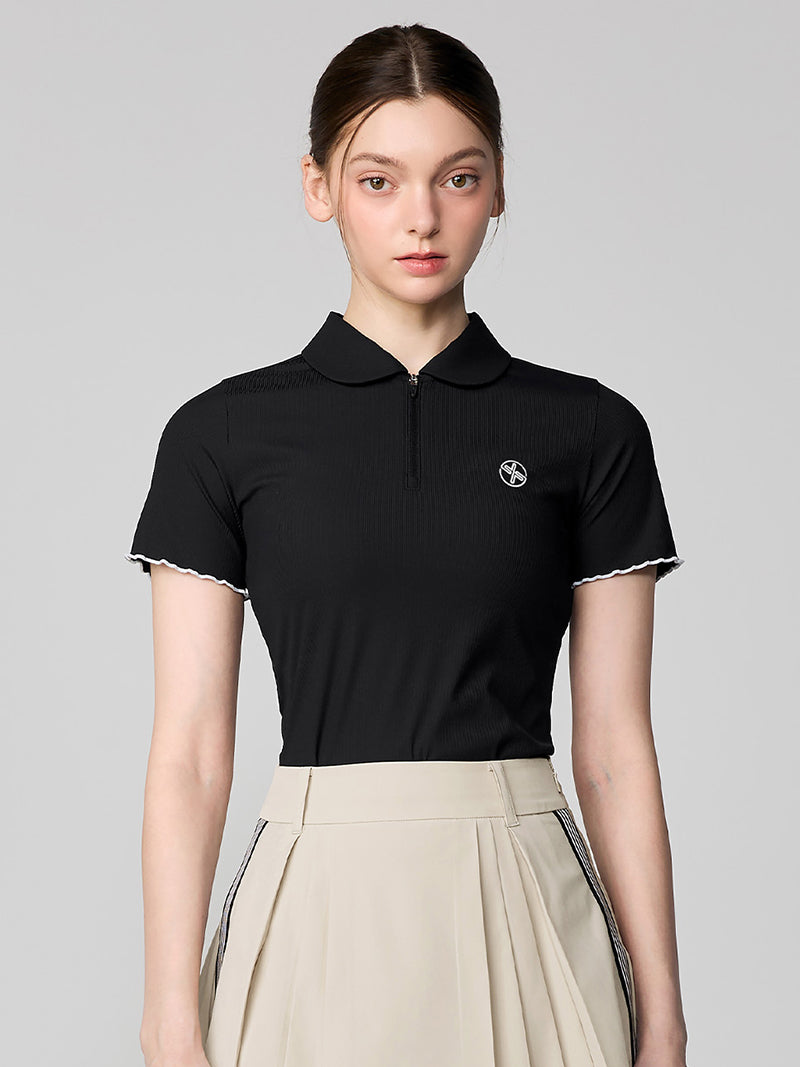 ラウンド襟 ラッフル 半袖