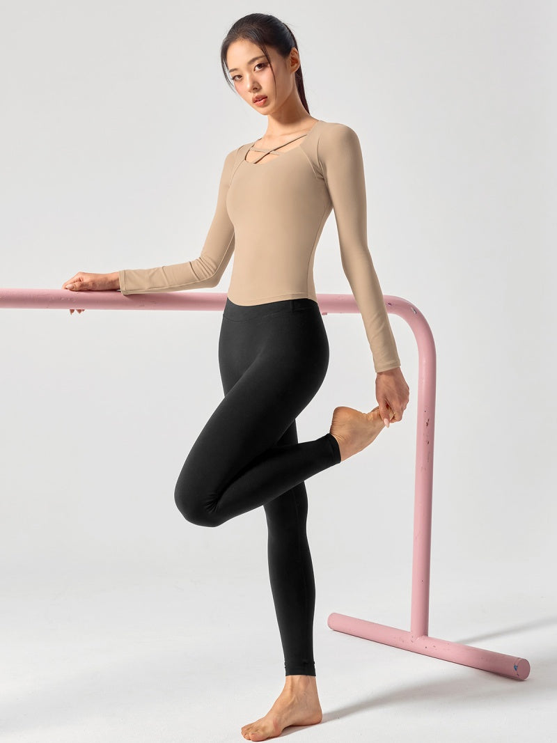 コットンライク クロス ストラップ 長袖 ブラトップ