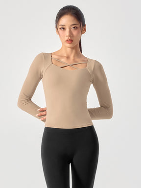 コットンライク クロス ストラップ 長袖 ブラトップ