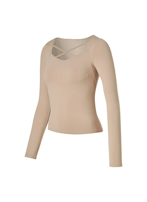 コットンライク クロス ストラップ 長袖 ブラトップ