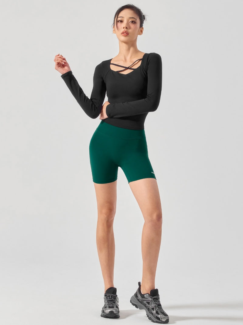 コットンライク クロス ストラップ 長袖 ブラトップ