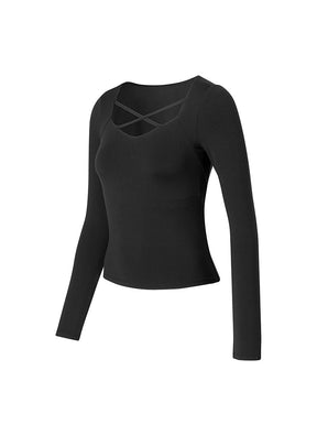 コットンライク クロス ストラップ 長袖 ブラトップ