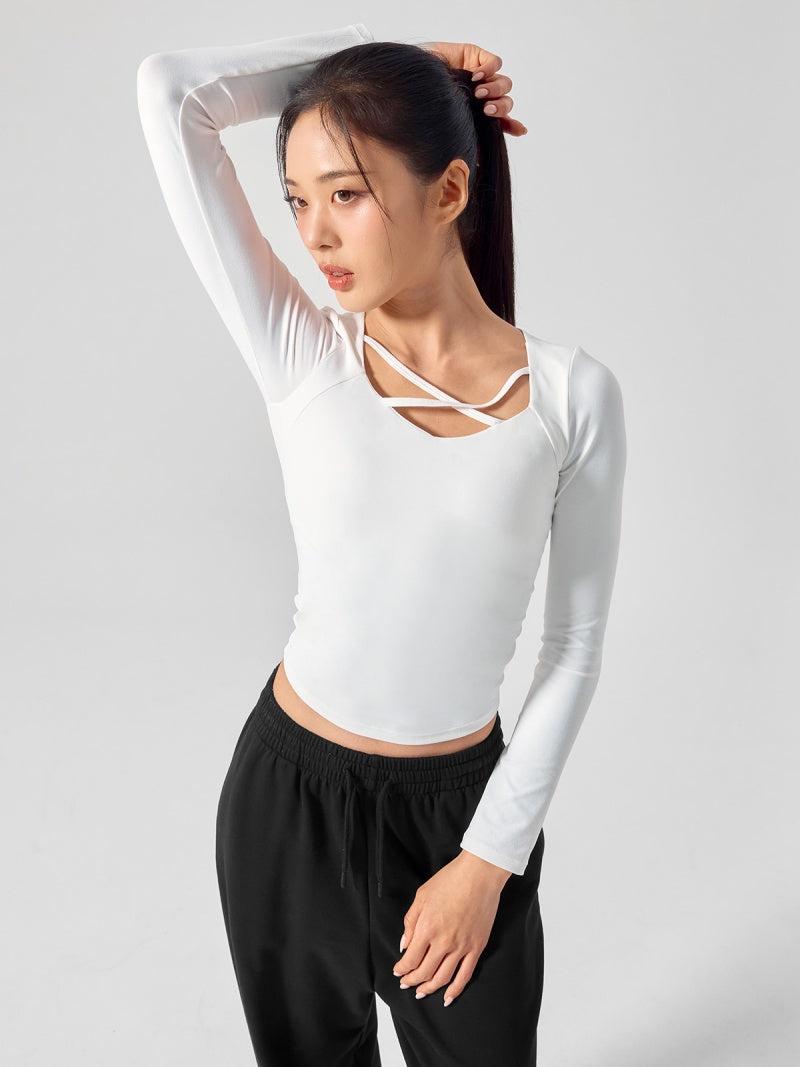 コットンライク クロス ストラップ 長袖 ブラトップ