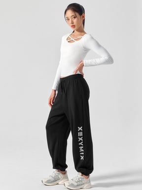 コットンライク クロス ストラップ 長袖 ブラトップ