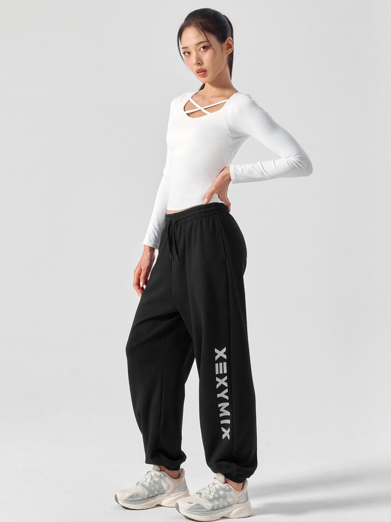 コットンライク クロス ストラップ 長袖 ブラトップ