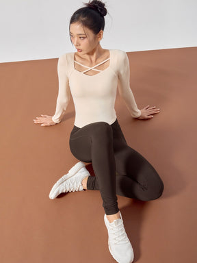 コットンライク クロス ストラップ 長袖 ブラトップ