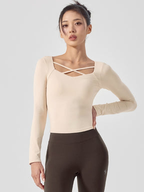 コットンライク クロス ストラップ 長袖 ブラトップ