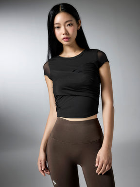 コットンライク クロス メッシュ 半袖 ブラトップ