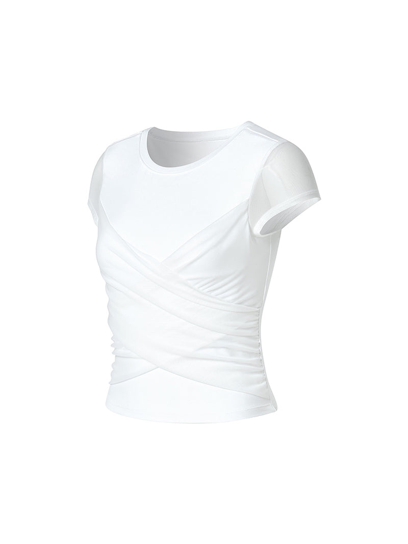 コットンライク クロス メッシュ 半袖 ブラトップ