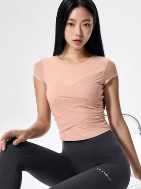 コットンライク クロス メッシュ 半袖 ブラトップ