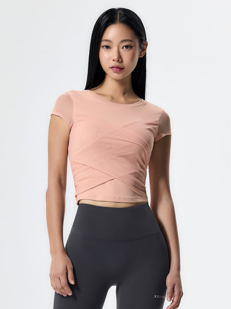 コットンライク クロス メッシュ 半袖 ブラトップ