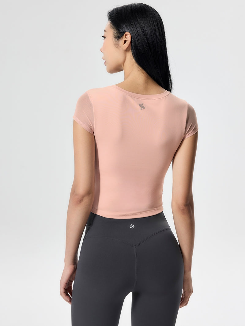 コットンライク クロス メッシュ 半袖 ブラトップ