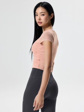 コットンライク クロス メッシュ 半袖 ブラトップ