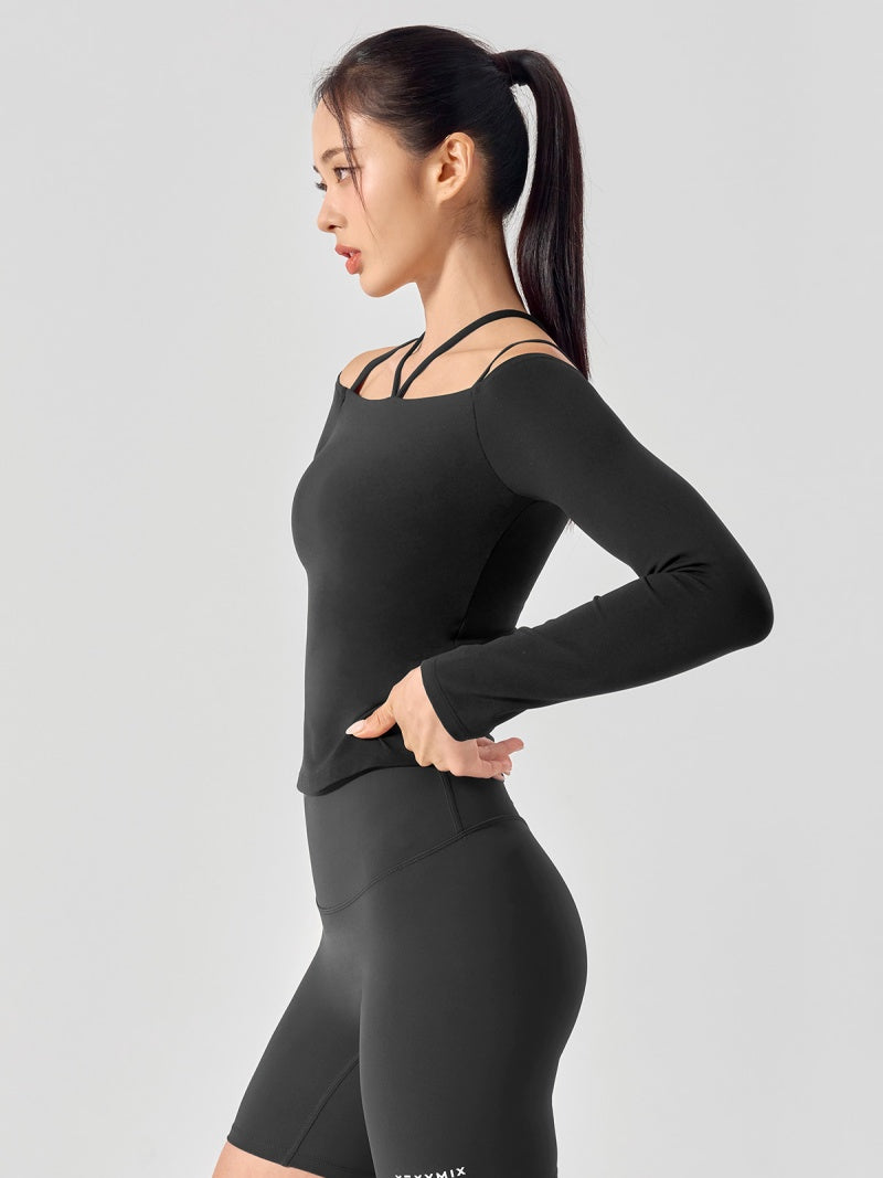 BLACK LABEL シグネチャー パワーライズ オフショルダー 長袖 ブラトップ