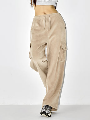 【裏起毛】ソフトコーデュロイ カーゴ ワイドパンツ