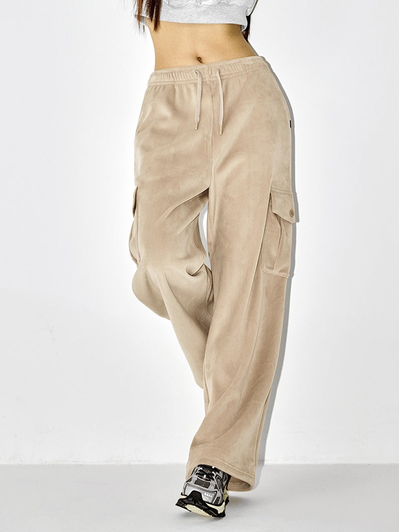 【裏起毛】ソフトコーデュロイ カーゴ ワイドパンツ