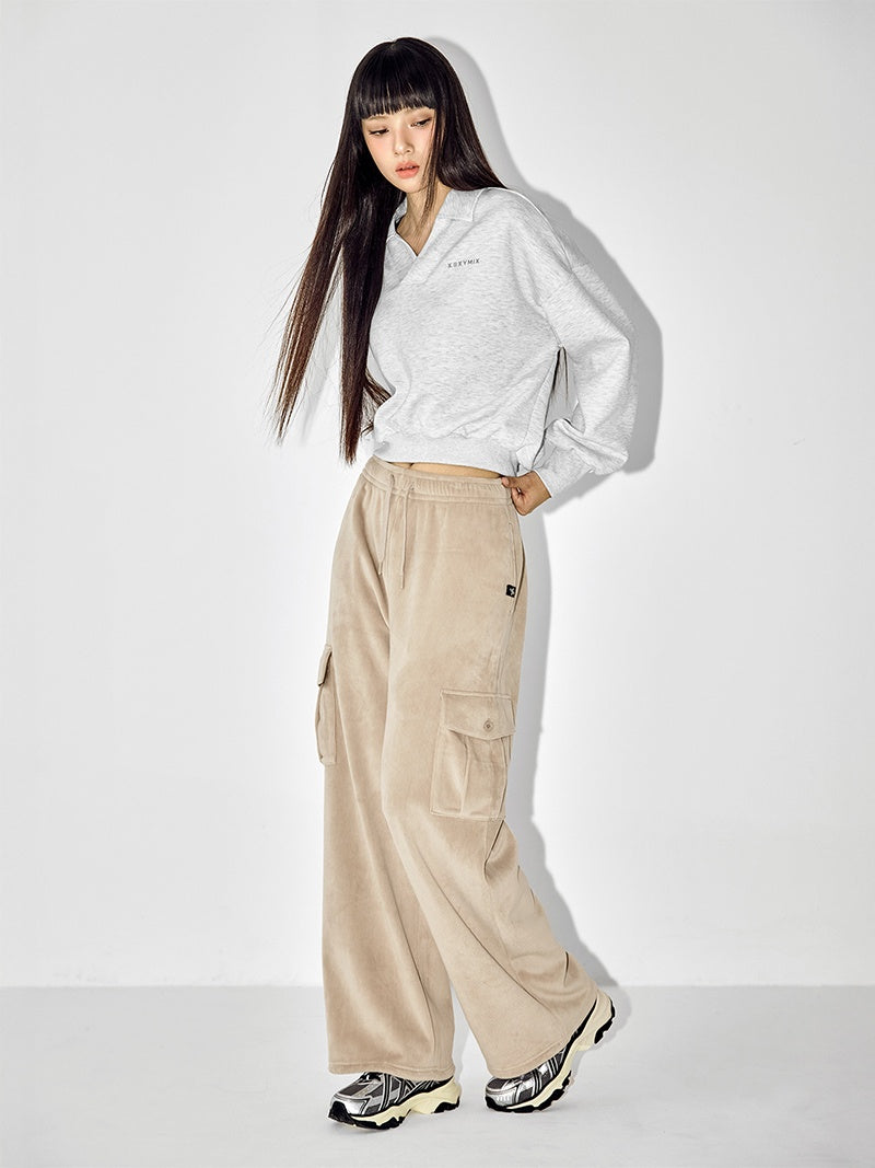 【裏起毛】ソフトコーデュロイ カーゴ ワイドパンツ