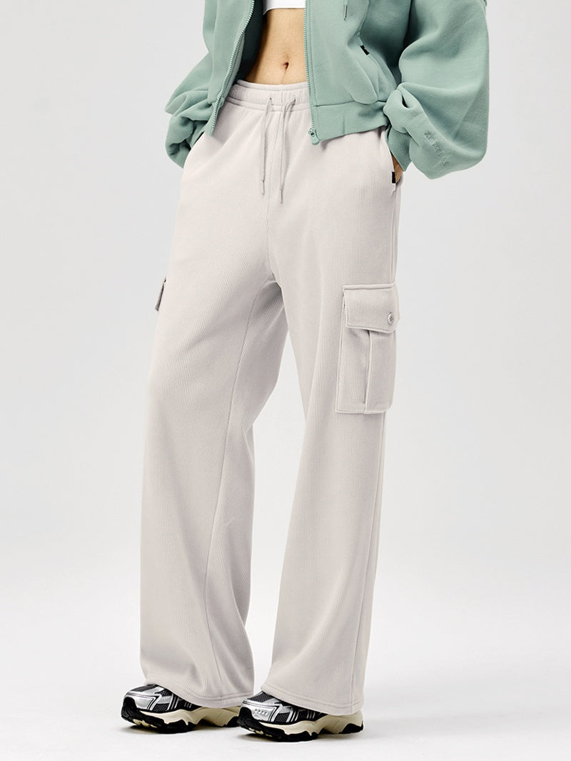 【裏起毛】ソフトコーデュロイ カーゴ ワイドパンツ