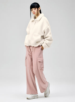 【裏起毛】ソフトコーデュロイ カーゴ ワイドパンツ