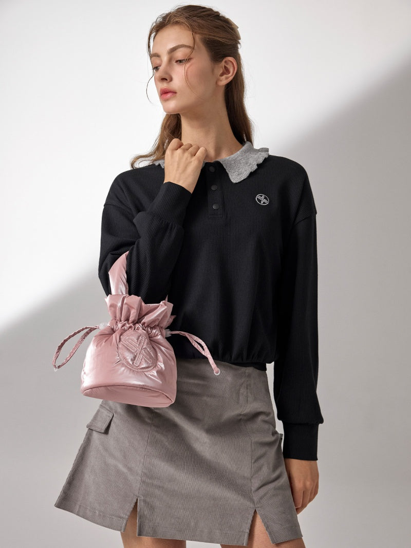 リブ フリル襟 長袖