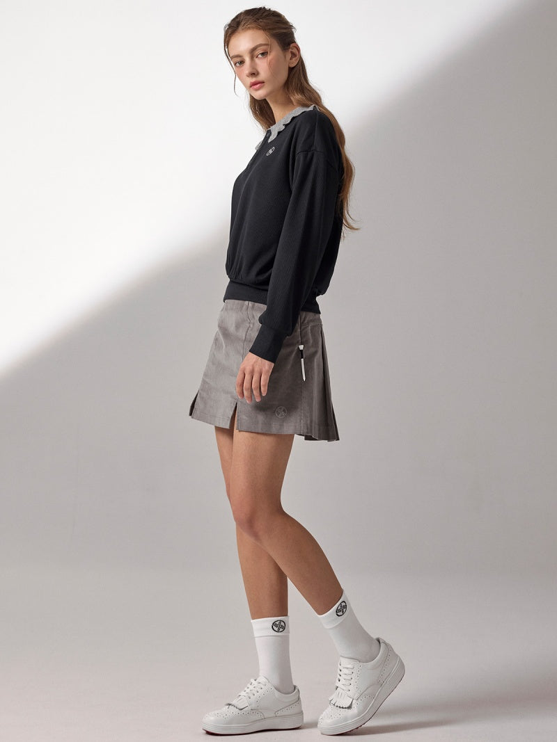 リブ フリル襟 長袖