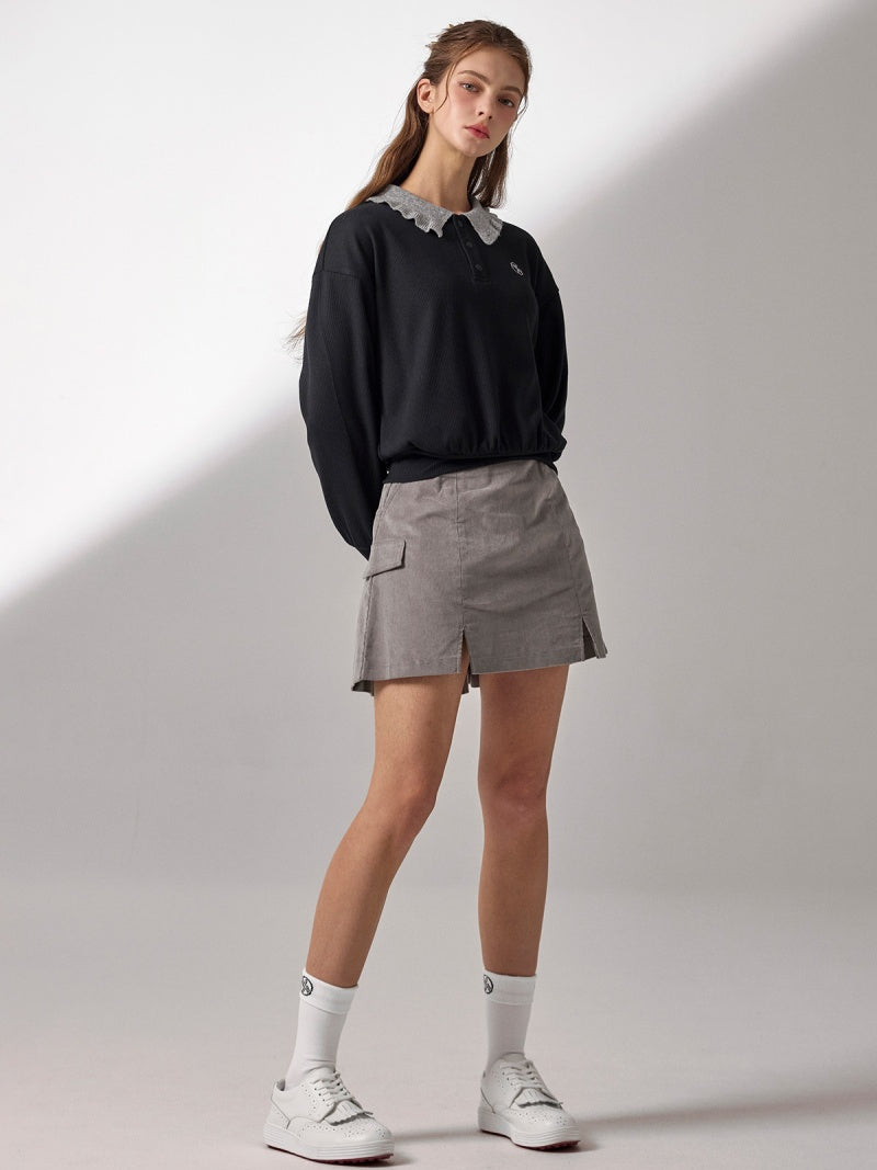 リブ フリル襟 長袖