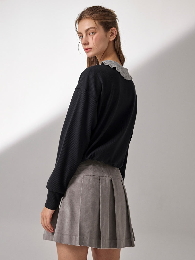 リブ フリル襟 長袖