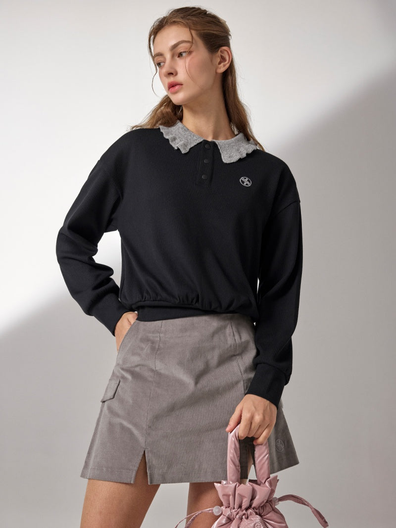 リブ フリル襟 長袖