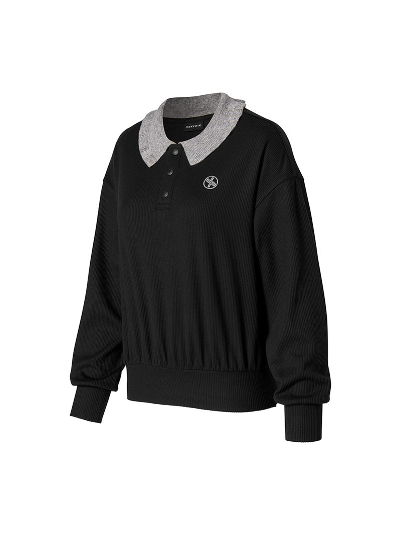 リブ フリル襟 長袖