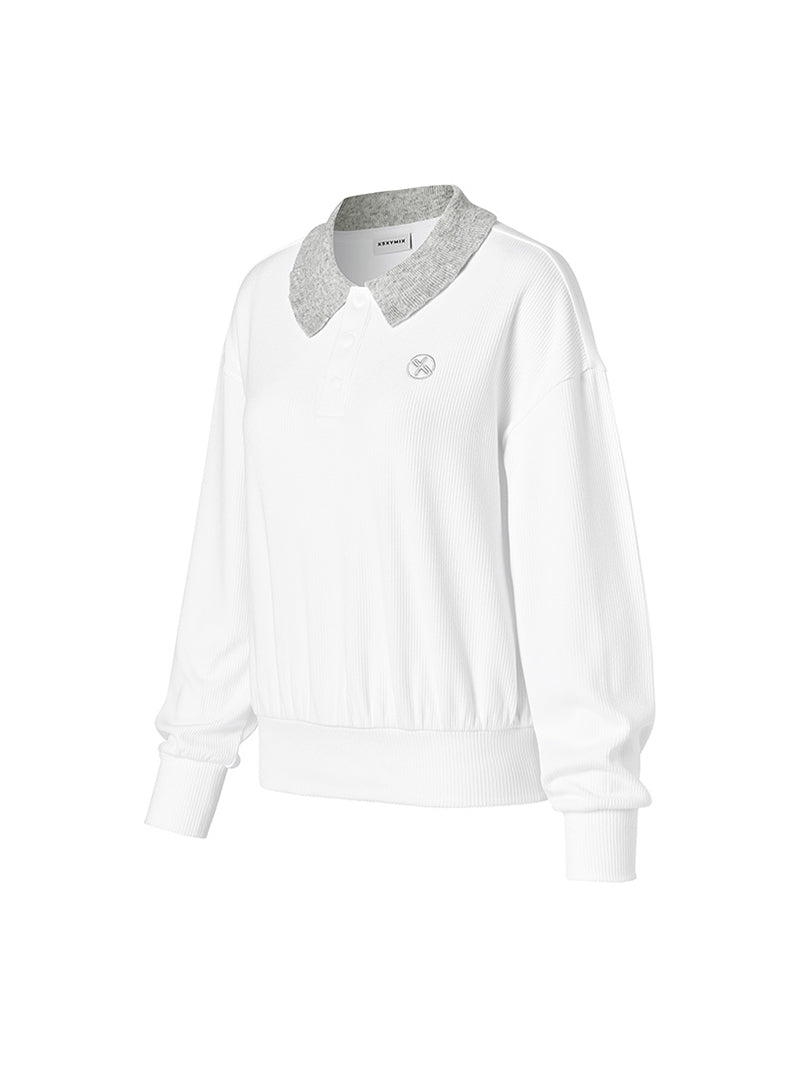 リブ フリル襟 長袖