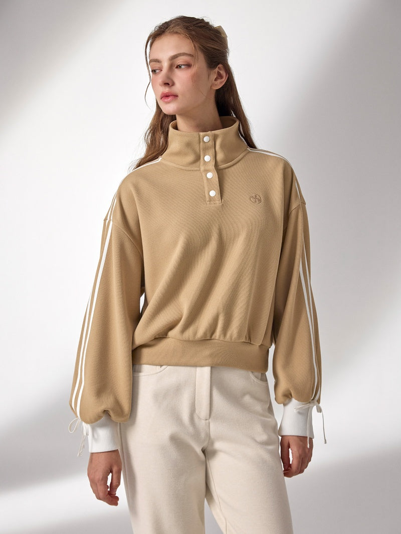 ダブルライン リボン ハイネック 長袖