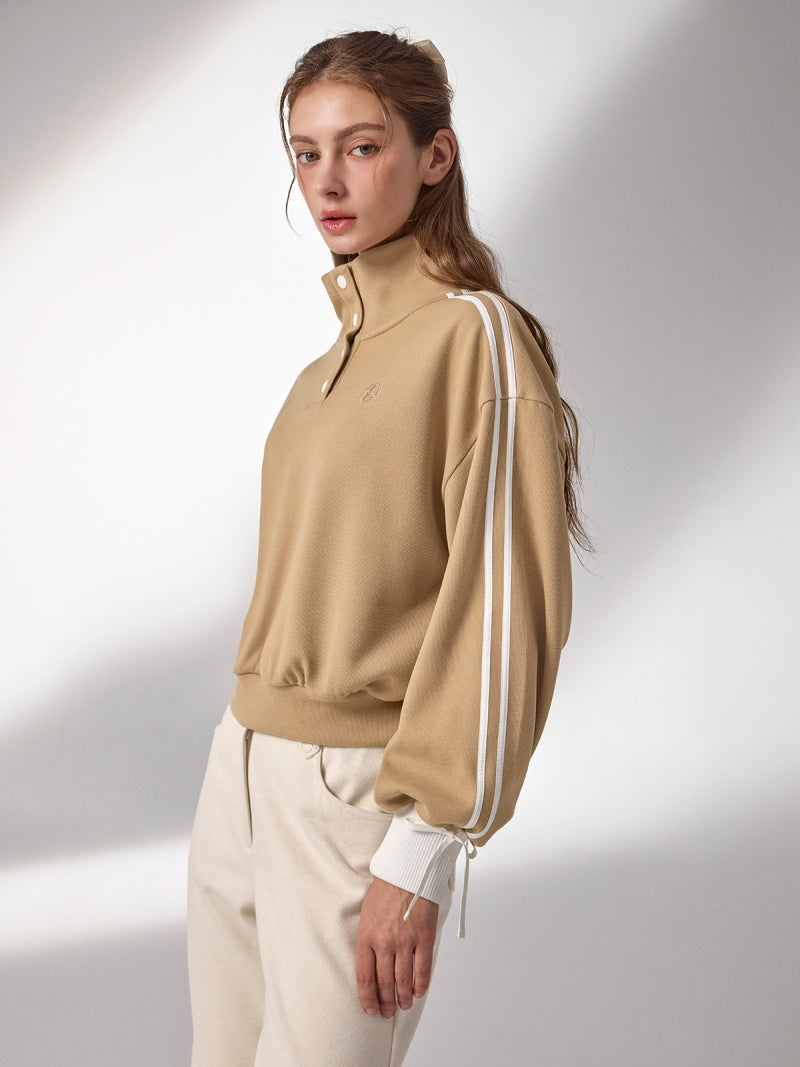 ダブルライン リボン ハイネック 長袖