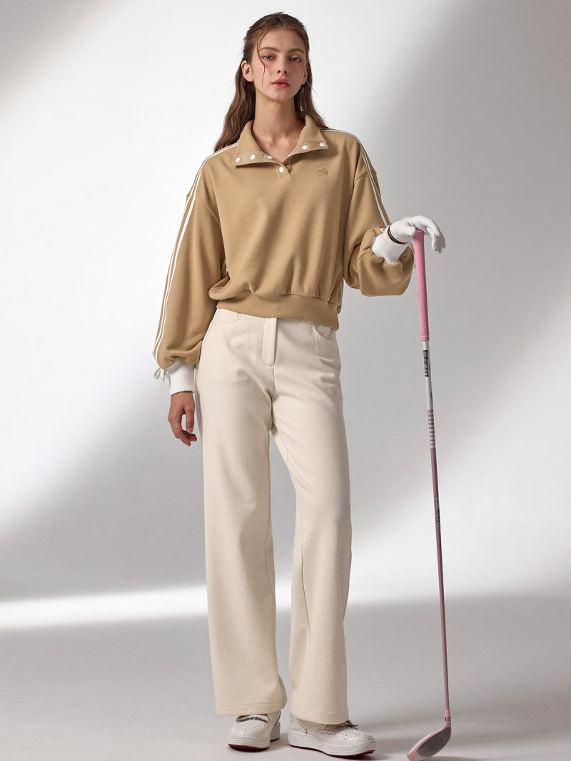 ダブルライン リボン ハイネック 長袖