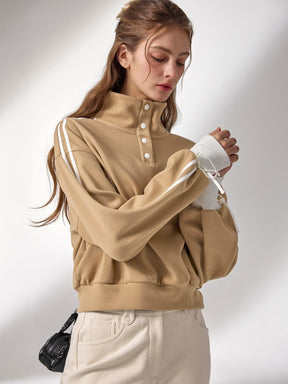 ダブルライン リボン ハイネック 長袖