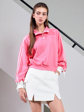 ダブルライン リボン ハイネック 長袖