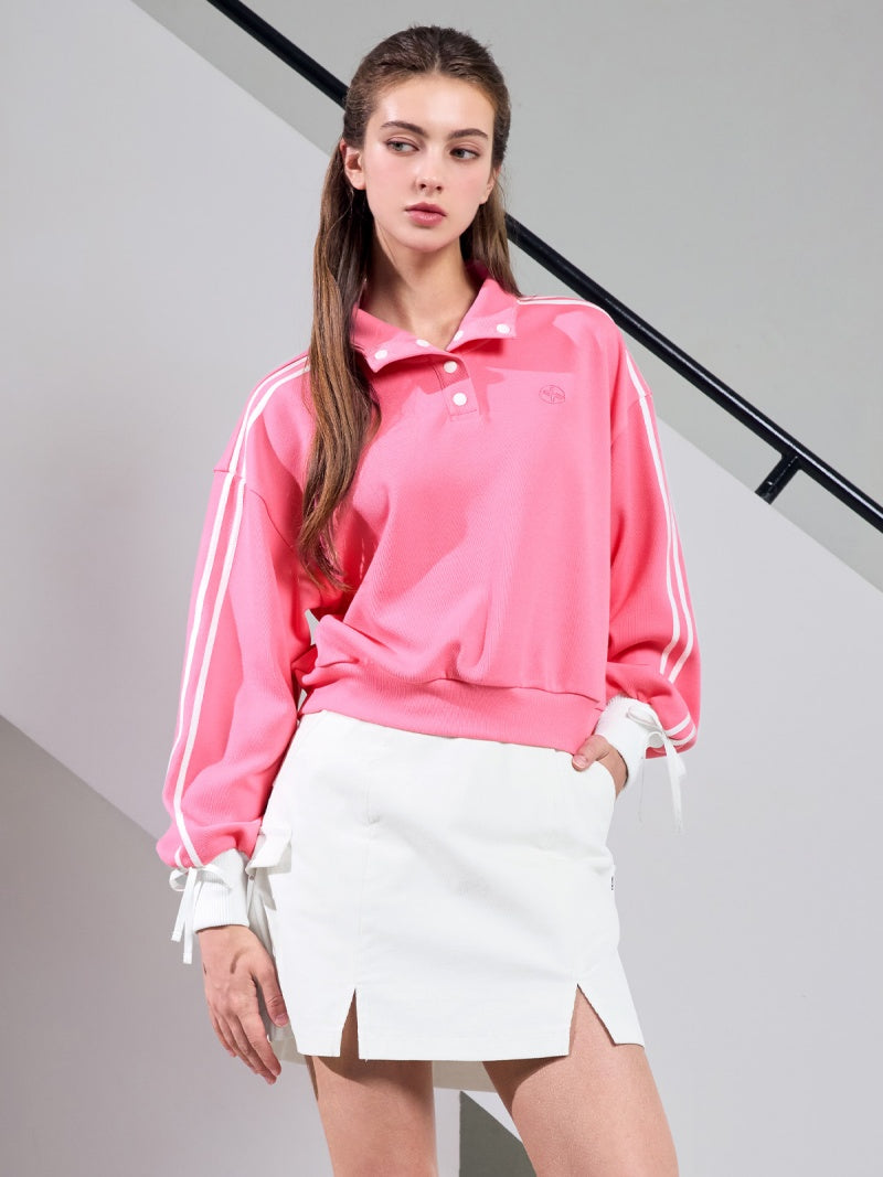 ダブルライン リボン ハイネック 長袖