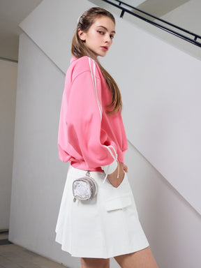 ダブルライン リボン ハイネック 長袖