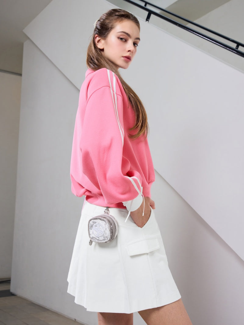 ダブルライン リボン ハイネック 長袖