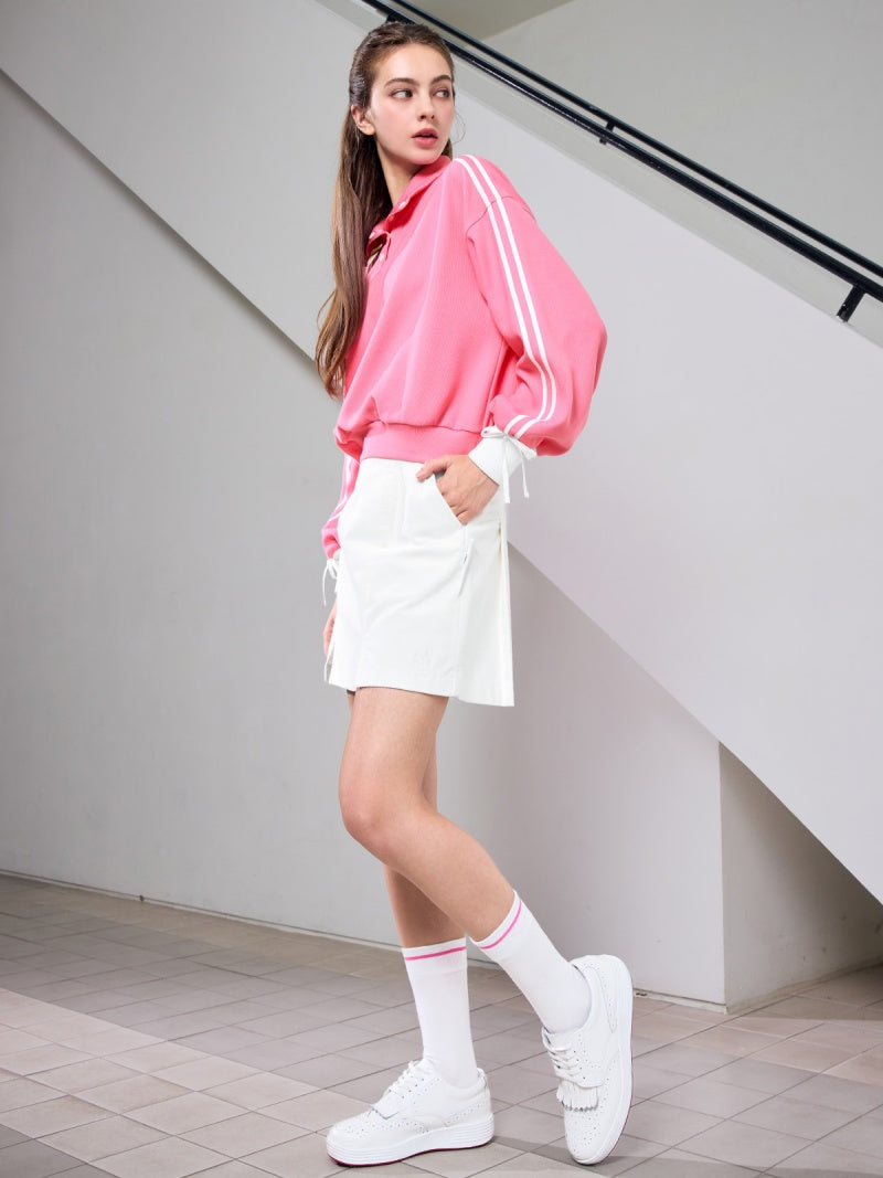 ダブルライン リボン ハイネック 長袖